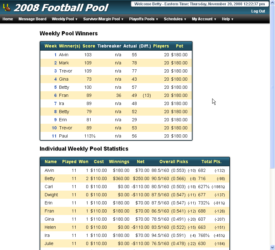 NFL Football Pool and Survivor Software 